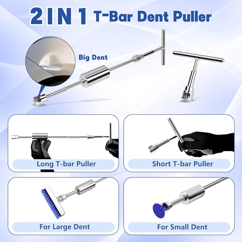 Car Dent Puller Kit, 140 PCS Paintless Dent Removal Kit with T-bar Dent Puller, Bridge Puller, Dent Lifter, Suction Cup Puller. Dent Remover Tool for Car Dents, Hail Damage, Door Ding Repair