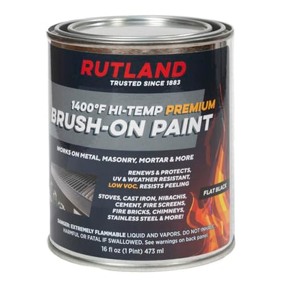 Rutland - 81V Premium 1400 Degree F Hi-Temp Brush-On Paint, 16 fl oz, Black - style: 16 oz Premium Brush-On