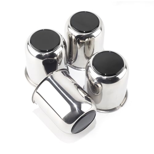 4Pcs 3.19" Stainless Trailer Wheel Center Caps, 3.62" H Chrome - color: Chrome+Gloss Black Top Cover, size: 3.19" Hub 3.62"H