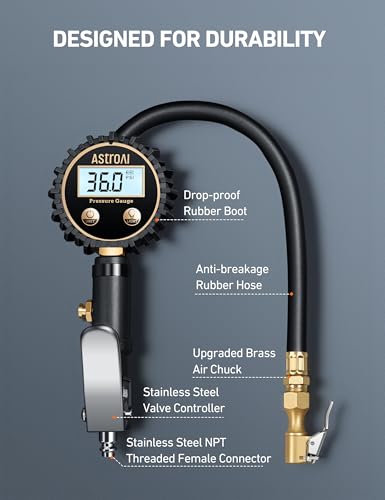 AstroAI Digital Tire Pressure Gauge with Inflator, 3-250 PSI ±1% Precision - color: White