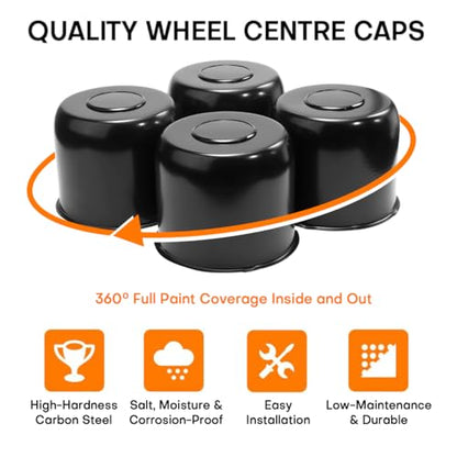 4Pcs 4.9" Trailer Wheel Center Caps Push Through Fit 4.88-4.9in Center Bore Truck Trailer RV SUV Wheels Rims, Steel Black Hub Covers - color: Black, size: 4.9in Hub Hole, 4.33in Tall