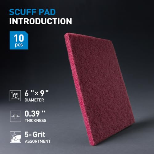 S SATC 6" x 9" 10 Pack General Purpose Scuff Pads,2 Each Maroon,Gray,Gold,Purple and White Scuff Pads for Scuffing,Scouring,Sanding,Paint Primer Prep Adhesion Scratch for Automotive Restoration - color: Maroon,Gray,Gold,Purple,White