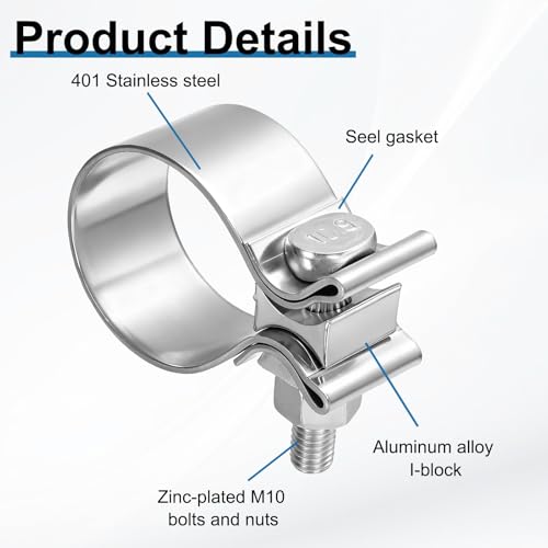 HARFINGTON 410 Stainless Steel Exhaust Clamp 1.97" Butt Joint Narrow Band Muffler Seal Exhaust Narrow Lap Butt Clamps for Pipes Mufflers Converters System Repair, Silver - size: Range 50-56 mm, Band Width 31mm