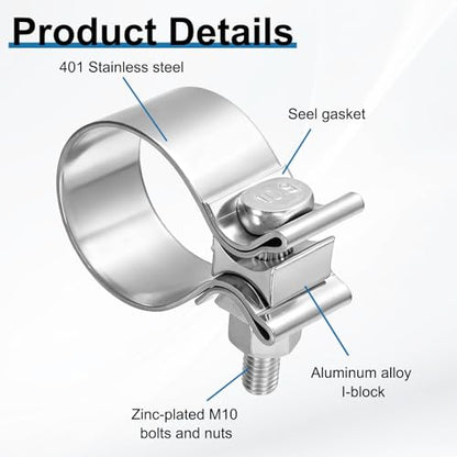 HARFINGTON 410 Stainless Steel Exhaust Clamp 1.97" Butt Joint Narrow Band Muffler Seal Exhaust Narrow Lap Butt Clamps for Pipes Mufflers Converters System Repair, Silver - size: Range 50-56 mm, Band Width 31mm