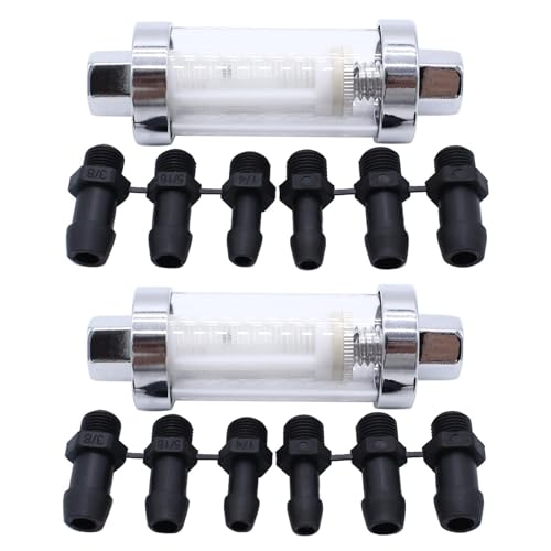2 Set Universal 3/8" 1/4" 5/16" Fittings Inline Fuel Filters Chrome Glass Reusable Washable Inline Fuel Filter Fits for Motorcycle Car Caravan Boat Lawn Mower