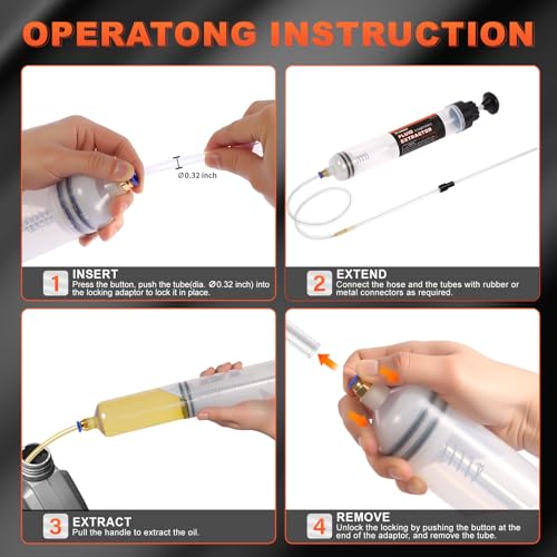 H-veenjor 500 CC Oil Change Syringe with Extra 32" Soft Hose & Two 9" Tubes - size: 500 CC