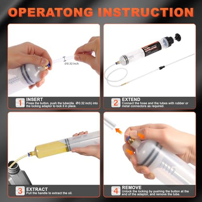 H-veenjor 500 CC Oil Change Syringe with Extra 32" Soft Hose & Two 9" Tubes - size: 500 CC
