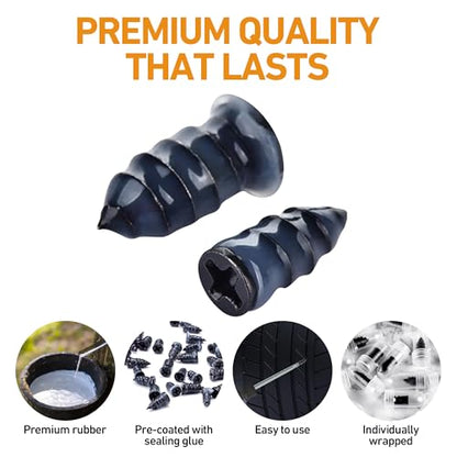 40 PCS Quick Fix Tire Plug Kit with 3 Tubes of Black Tire Sealant - size: 40PCS & 3 SEALANT