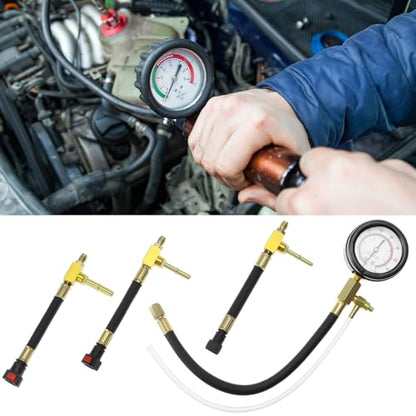 QWORK Universal Fuel Pressure Test Kit, Dual Scale Gauge (0-7 bar/0-100 psi) with Multiple Adapter Sizes, Brass Connectors