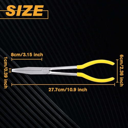 SPEEDWOX 11 Inches Long Reach Bull Nose Pliers Flat Nose Straight Serrated Jaws - style: Flat Nose