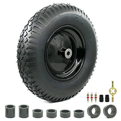 4.80/4.00-8" Pneumatic Tire and Wheel Assy,2PR (Air Filled)- 5/8"or 3/4" Powdered Metal bushings and 3"or 6"Center Hub, for Wheelbarrows,Garden and Utility Carts,Trolleys,Wagon and More