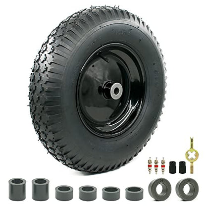 4.80/4.00-8" Pneumatic Tire and Wheel Assy,2PR (Air Filled)- 5/8"or 3/4" Powdered Metal bushings and 3"or 6"Center Hub, for Wheelbarrows,Garden and Utility Carts,Trolleys,Wagon and More