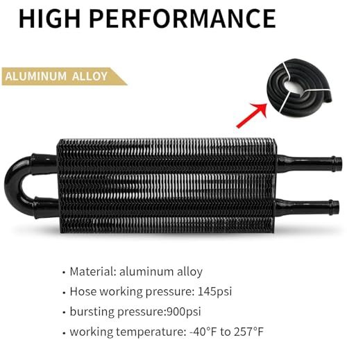 2 Pass Tube and Fin Transmission Cooler Universal 5/16" Power Steering Cooler Kit Aluminium Black - size: 2 Pass