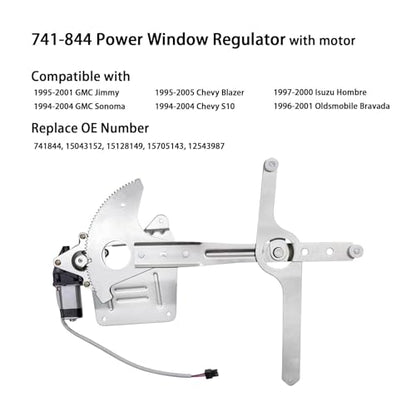 Front Left Driver Side Power Window Regulator with Motor Assembly, for 1994-2004 Chevy Blazer S10, GMC Sonoma Jimmy, Replacement for 741-844