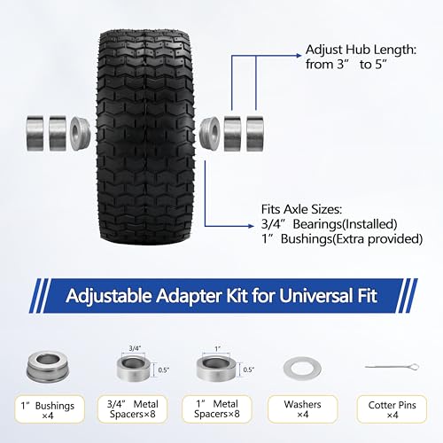 2 Pcs 16x6.50-8 Tubeless Lawn Mower Tire and Wheel 3/4" Bearing &1" Bushing - size: 2 Pcs 16x6.50-8 Tubeless 3/4" Bearing