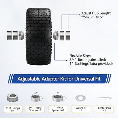 2 Pcs 16x6.50-8 Tubeless Lawn Mower Tire and Wheel 3/4" Bearing &1" Bushing - size: 2 Pcs 16x6.50-8 Tubeless 3/4" Bearing