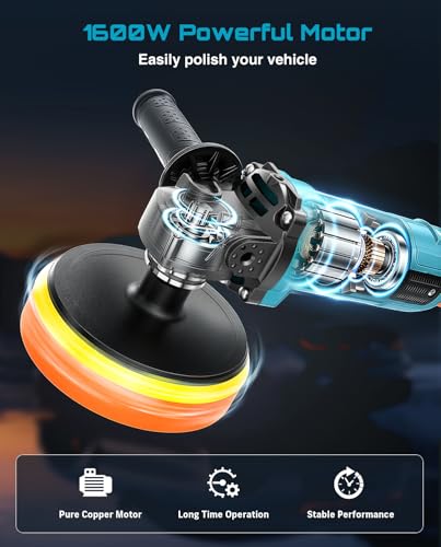 SEESII Car Buffer Polisher 1600W 7 Inch/6 Inch Rotary Buffer Polisher Waxer