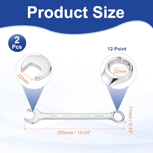 HARFINGTON 2pcs Combination Wrench 22mm Metric 12-Point Box and Open End - size: 22mm