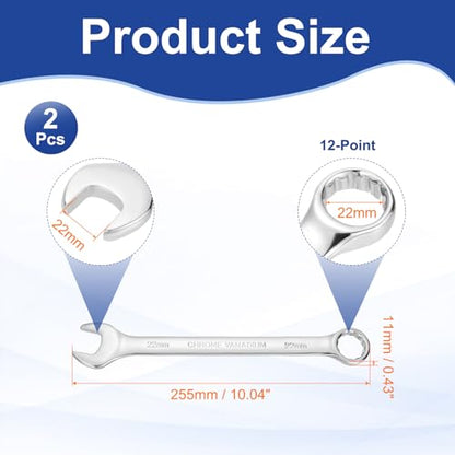 HARFINGTON 2pcs Combination Wrench 22mm Metric 12-Point Box and Open End - size: 22mm