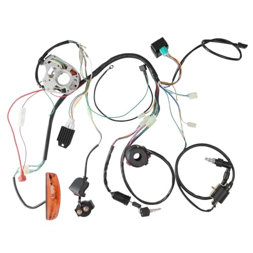 PRO BAT Full Wiring Harness with 5-Pin CDI 2-Coil Stator 3 Pin Brake Light - color: White Spark Plug, size: Half-wave Rectifier