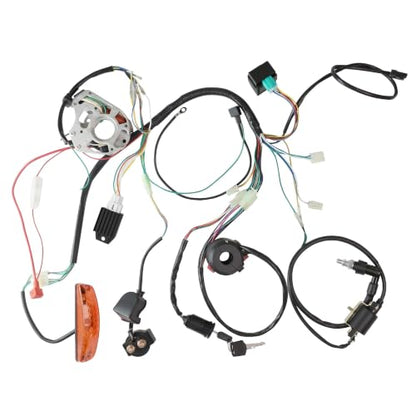 PRO BAT Full Wiring Harness with 5-Pin CDI 2-Coil Stator 3 Pin Brake Light - color: White Spark Plug, size: Half-wave Rectifier