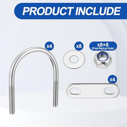 METALLIXITY U Bolts 4Set M6x42x62,Round U Bolt Kits 304 SS U Clamp - color: Silver, size: M6x42x62mm