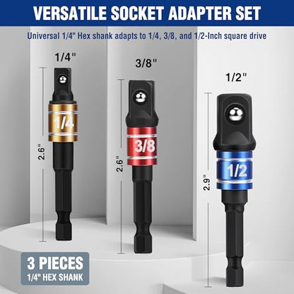 WORKPRO Impact Grade Socket Adapter Set, 1/4", 3/8", & 1/2" Drive, Extension Driver Bit With Holder, for Power Drill to High Torque Impact Wrench, 6PCS