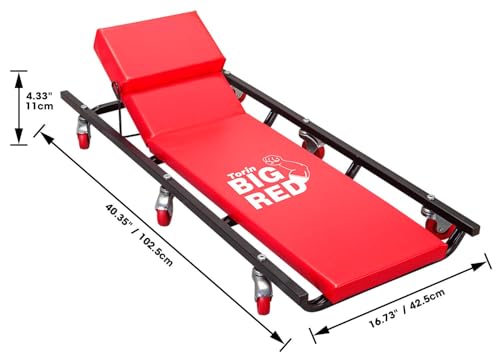 Big RED Torin Rolling Garage/Shop Creeper: 40" Padded Mechanic Cart with Adjustable Headrest and 6 Casters, Red