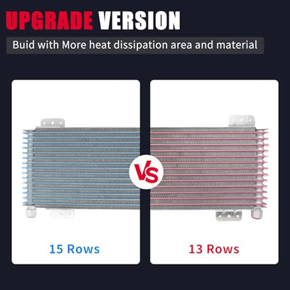 Upgrade 15Row LPD47391 40k Transmission Oil Cooler Kit Low Pressure Drop Trans Cooler Compatible with Heavy Duty 40,000 GVW Max Includes Mounting Hardware