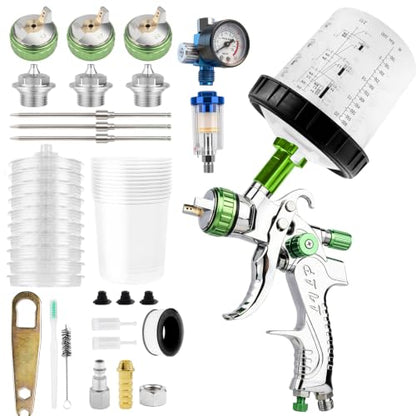 LVLP Air Spray Gun with 10PCS Disposable Mixing Cups, 1.3/1.7/2.0mm Nozzle - size: disposable paint cups