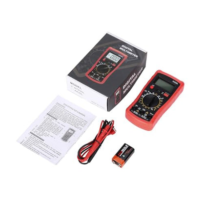Digital Multimeter with Premium Probes, Measures AC/DC Voltage, Current, Resistance, Diode, Triode, Suitable for Household use, and Industrial use - Red