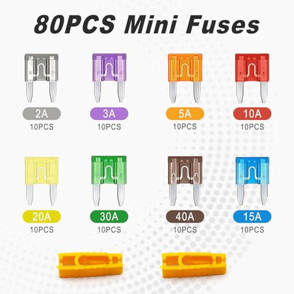 80 PCS Mini Car Fuses Assortment Kit, Blade Fuses Automotive Fuse Kit - size: 80pcs Mini