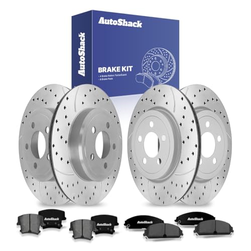 AutoShack Front Vented & Rear Vented Silver Matte Rotors & Pads - style: TurborGuard & Premium Pad