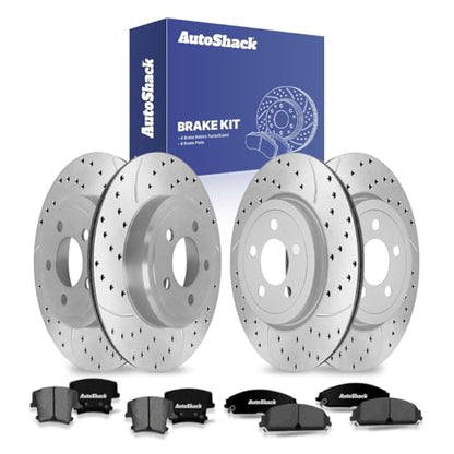 AutoShack Front Vented & Rear Vented Silver Matte Rotors & Pads - style: TurborGuard & Premium Pad