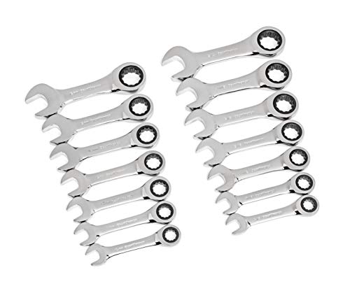 GEARWRENCH 14 Pc 72T Stubby Ratcheting SAE/mm Combination Wrench Set|85206 - size: 10mm 11mm 12mm 13mm 14mm 15mm 18 mm