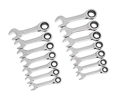 GEARWRENCH 14 Pc 72T Stubby Ratcheting SAE/mm Combination Wrench Set|85206 - size: 10mm 11mm 12mm 13mm 14mm 15mm 18 mm