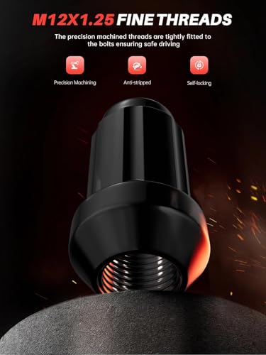 Sposuit 24 Pcs M12x1.25 Black Spline Lug Nuts, 19mm Hex, for Nissan - color: Black, size: M12x1.25, style: 24 Pcs