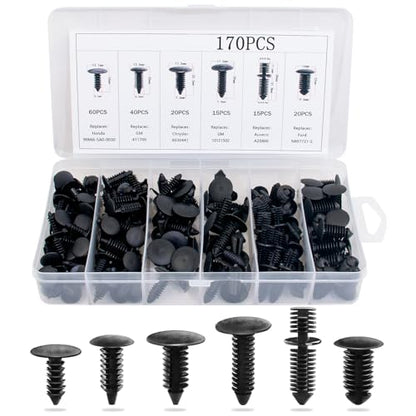 170PCS Universal Auto Body Shield Retainer Fastener Clip Assortment - Christmas Tree Style & Double End Xmas Tree Retainers, Car Truck Vehicle Fender Bumper Shield Door Panel Push Pins Rivets - size: 170 Pcs