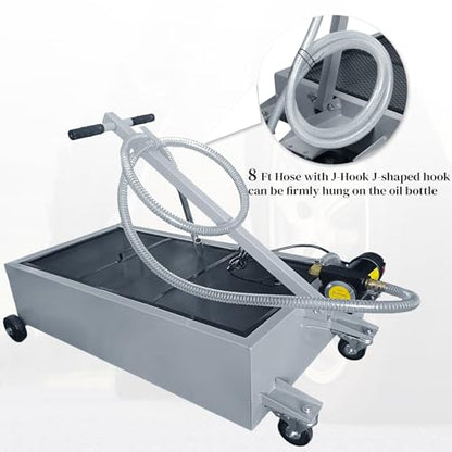25 Gallon Low-Profile Oil Drain Pan with Electric Pump, Gray - color: Gray, size: 25 Gallon