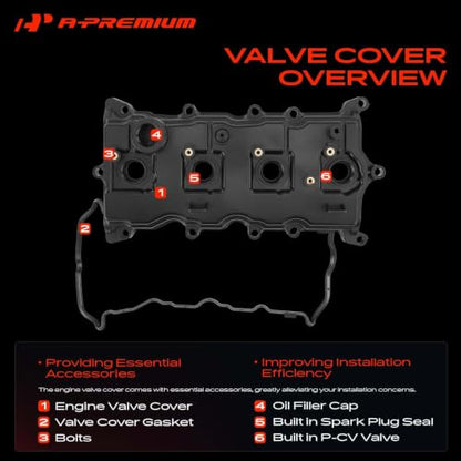 A-Premium QR25DE 2.5L Engine Valve Cover, with Gasket & Oil Cap & Bolt - style: 2007-2012 Altima & Rogue