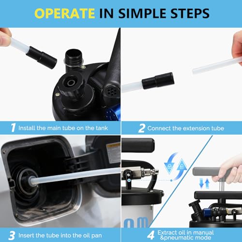 TUFFIOM Manual & Pneumatic Oil Extractor Pump 6.5L, Industrial Fluid Transfer Pump w/Complete Kit for Car Truck Motorcycle Boat ATV, Efficient Oil Change Tool with Dipstick Hose & Storage, Blue-Black