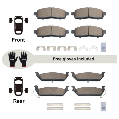 HUSCH Front & Rear Ceramic Brake Pads Fit For Ford F-150 2004-2008 - size: D1083+D1012