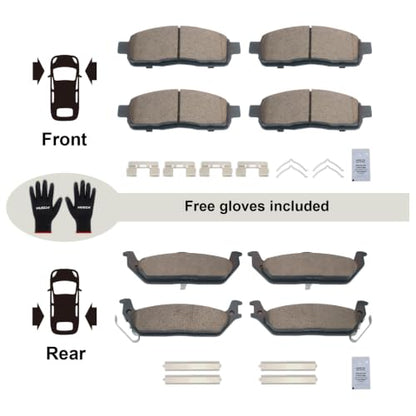 HUSCH Front & Rear Ceramic Brake Pads Fit For Ford F-150 2004-2008 - size: D1083+D1012