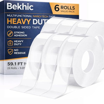 Double Sided Tape Heavy Duty, Clear Mounting Tape Nano Double Sided Adhesive Tape,Picture Hanging Adhesive Strips (9.85FT 6 Pack (Total 59.1FT)) - size: 9.85FT 6 Pack (Total 59.1FT)