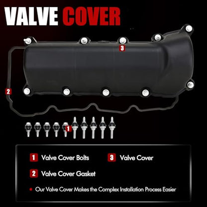 MITZONE Right Passenger Side Valve Cover with Gasket & Bolts Compatible with 2002-2012 Dodge Dakota Durango Nitro RAM 1500 Jeep Liberty Commander Grand Cherokee 3.7L Replace # 53021938AA 53021938AB - color: Right Side