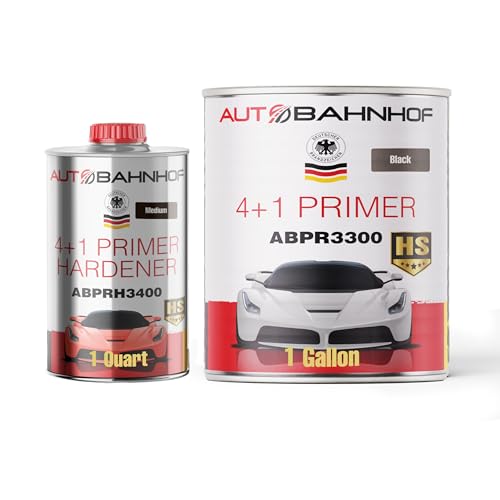 AB-PR 3300 4:1 Industrial Urethane Primer Black & AB-PR 3400 Medium Hardener Kit – High Build Refinishing System – 1 Gallon Primer + 1 Quart Hardener - color: Urethane Primer Black & Medium Hardener (Kit)