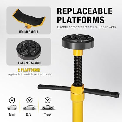 YELLOW JACKET Underhoist Support Stand 3/4 Ton Capacity with Foot Pedal, Lifting from 52.8" to 76.5", 12 Inch Diameter Base, Bearing Mounted Spin Handle, Contoured Saddle, Supports Vehicle Components - size: 3/4 ton with Foot Pedal