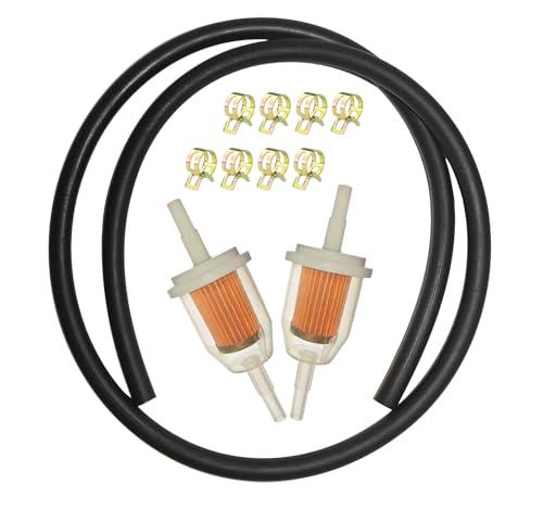 1/4 Fuel Line Hose Kit with 2 Inline Fuel Filters & 8 Clamps - for Lawn Mower, Small Engine, ATV - size: 3.3Ft+2Fuel filter+8Clamps