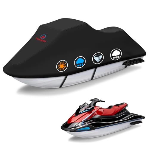 Comnova Jet Ski Cover 115-120 Inch - 600D Waterproof Trailerable Jetski Covers - Heavy Duty PWC Cover Fits Seadoo, Yamaha 2-3 Seater Personal Watercraft, All-Season Protection - size: Fits Length 115"–120"