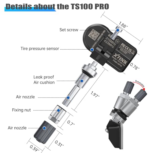XTOOL TS100 PRO TPMS Sensor 315Mhz/433MHz Tire Pressure Monitoring Sensor